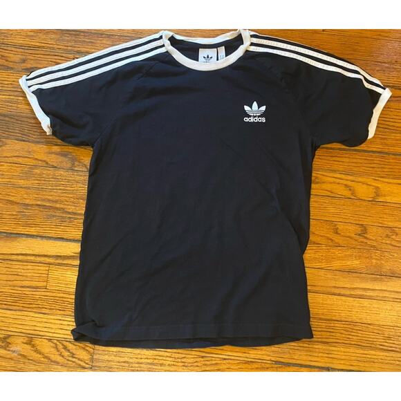 Adidas Originals Three Stripe T Shirt Women’s Large Black - Picture 1 of 7